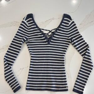 Guess Navy and White Striped Sweater